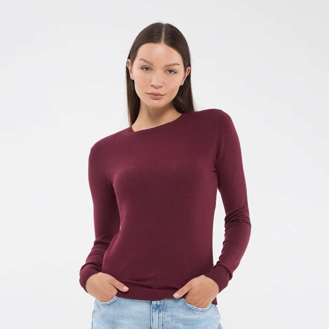 Viscose Solid Color Crew Neck Sweater