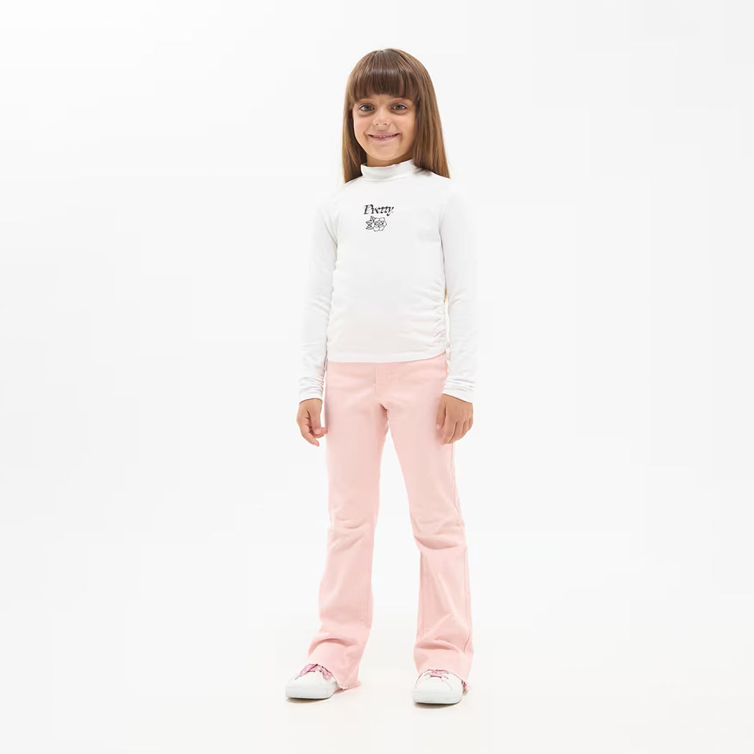 Turtleneck T-Shirt with Gathering and Writing