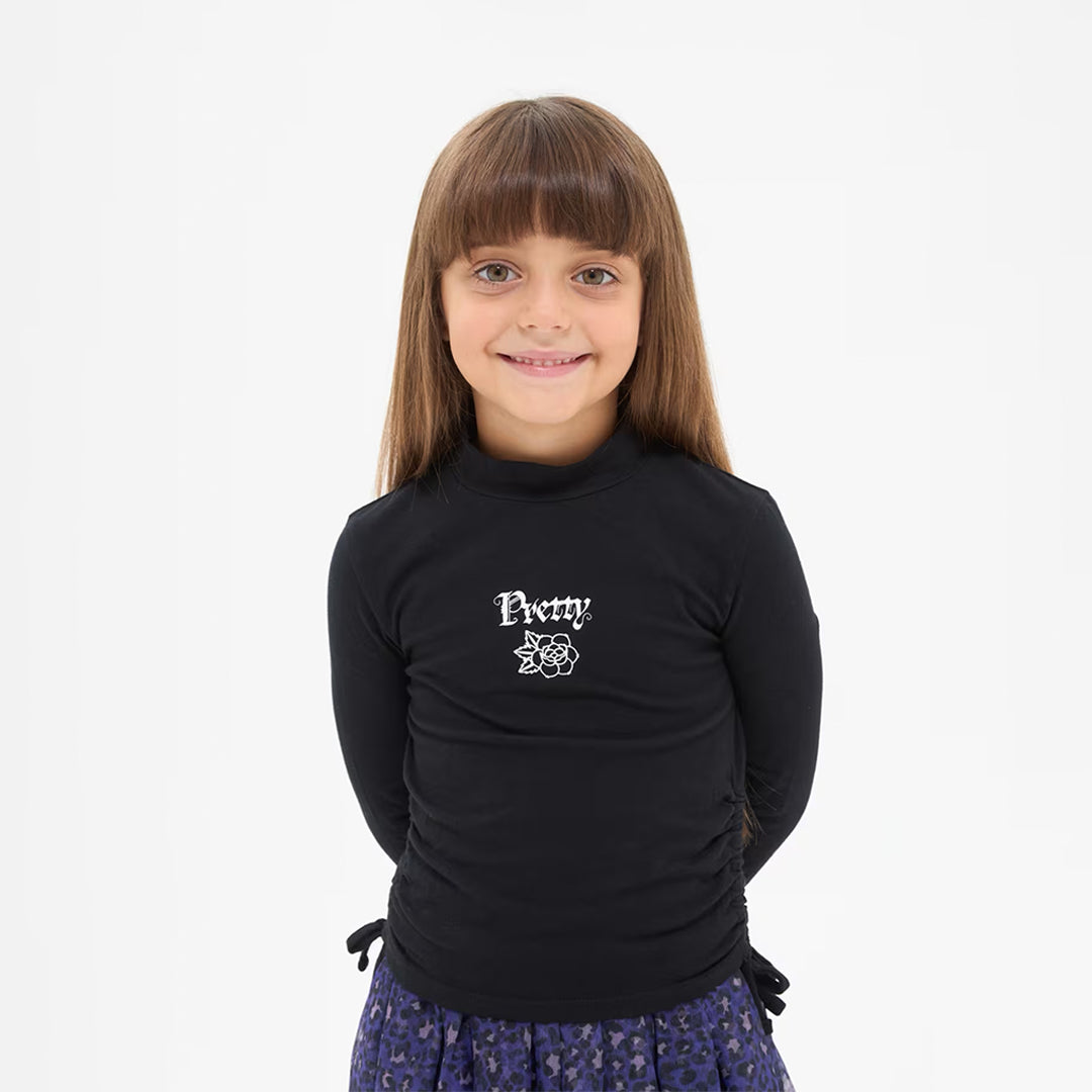 Turtleneck T-Shirt with Gathering and Writing