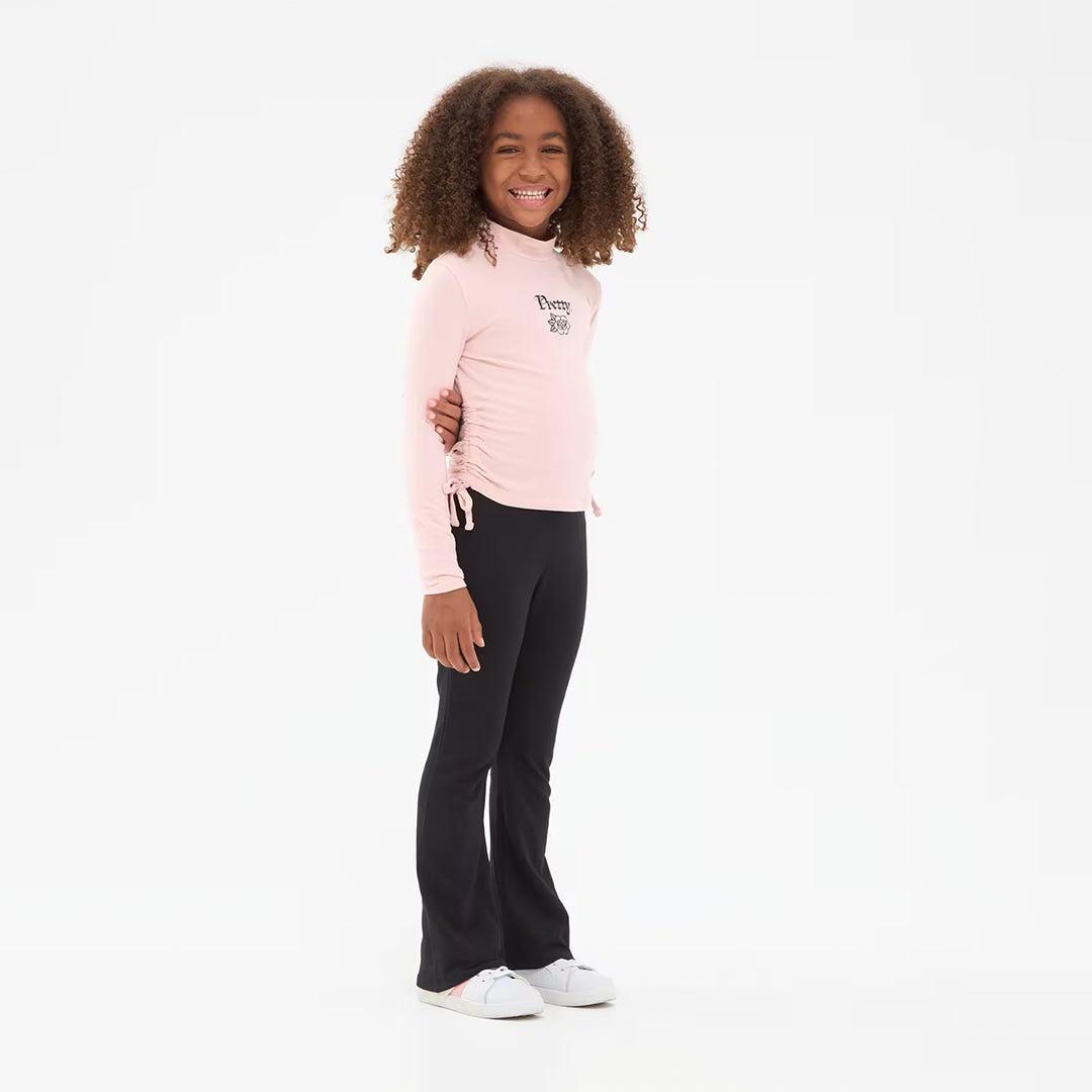 Turtleneck T-Shirt with Gathering and Writing