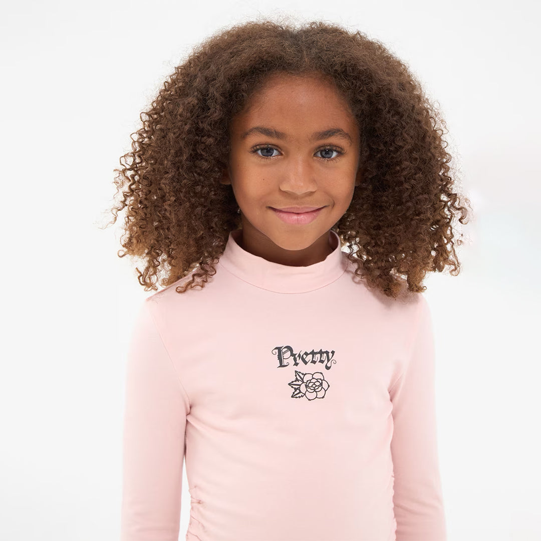 Turtleneck T-Shirt with Gathering and Writing