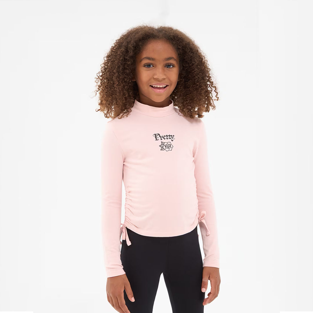 Turtleneck T-Shirt with Gathering and Writing
