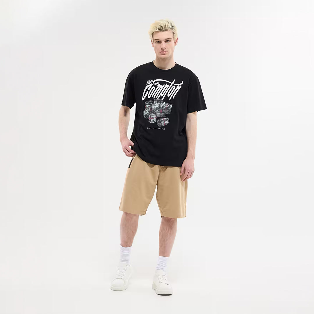 Round Neck T-Shirt with Dollar Print
