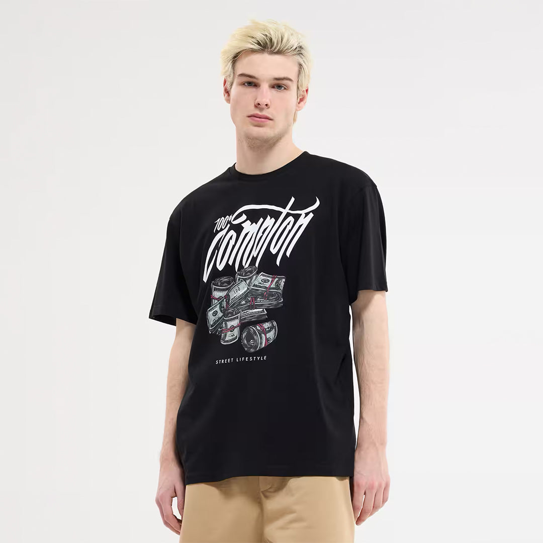 Round Neck T-Shirt with Dollar Print