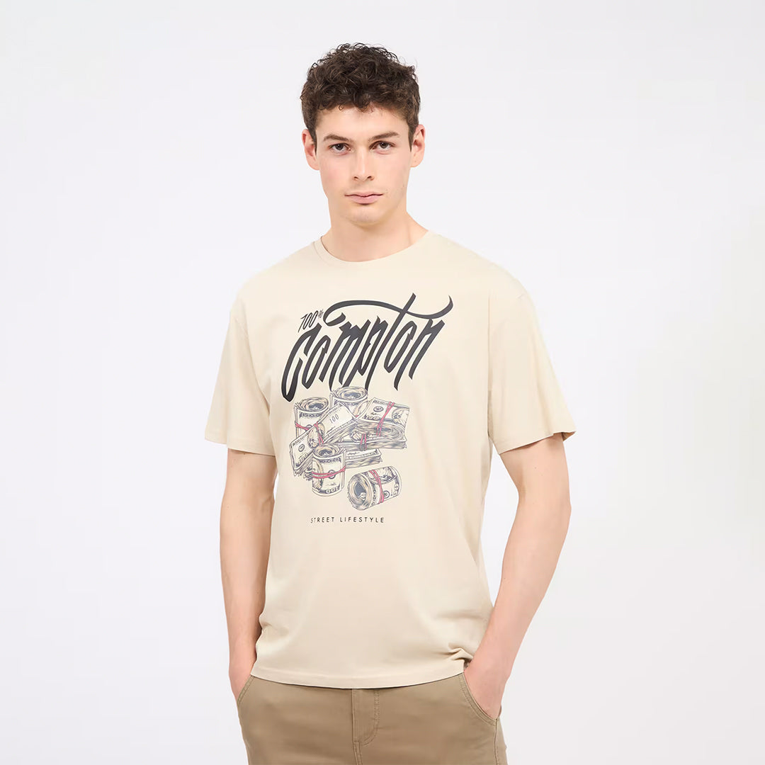 Round Neck T-Shirt with Dollar Print