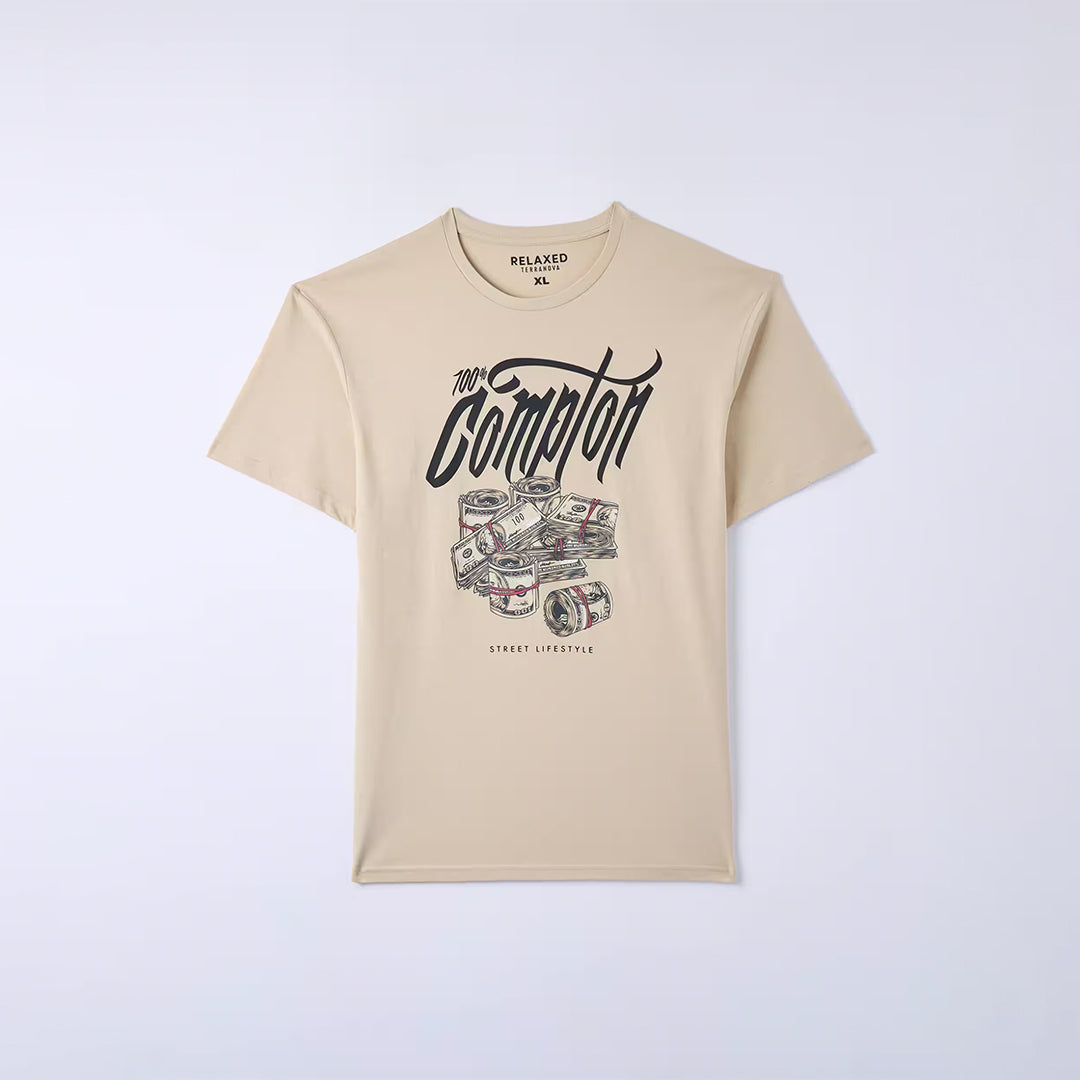 Round Neck T-Shirt with Dollar Print