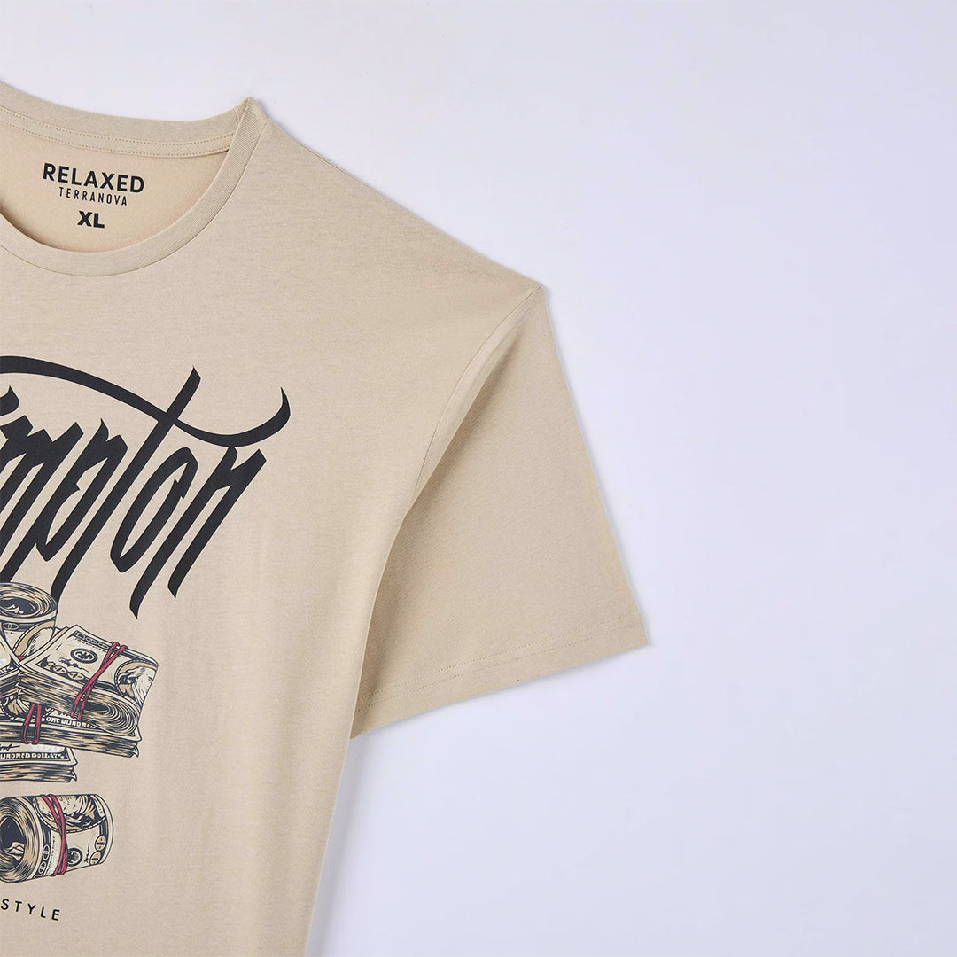 Round Neck T-Shirt with Dollar Print