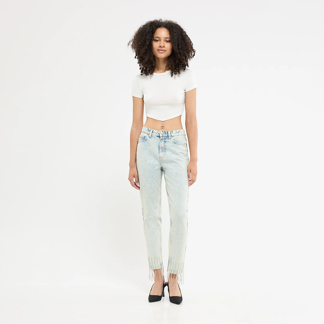 Crew Neck Top with Jewel Detail