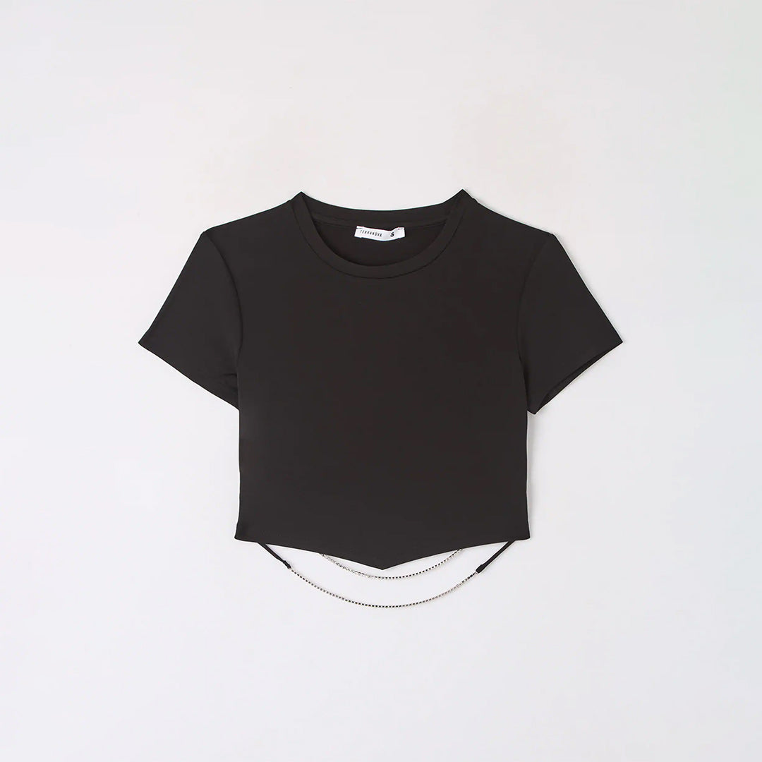 Crew Neck Top with Jewel Detail