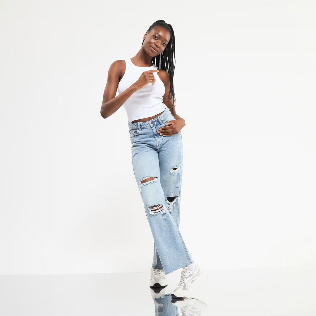 Wide Leg Jeans with Rips