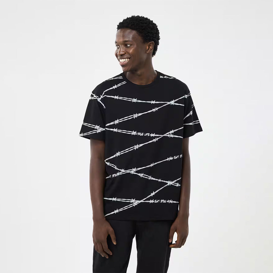 All Over Barbed Wire Pattern Crew Neck T-Shirt