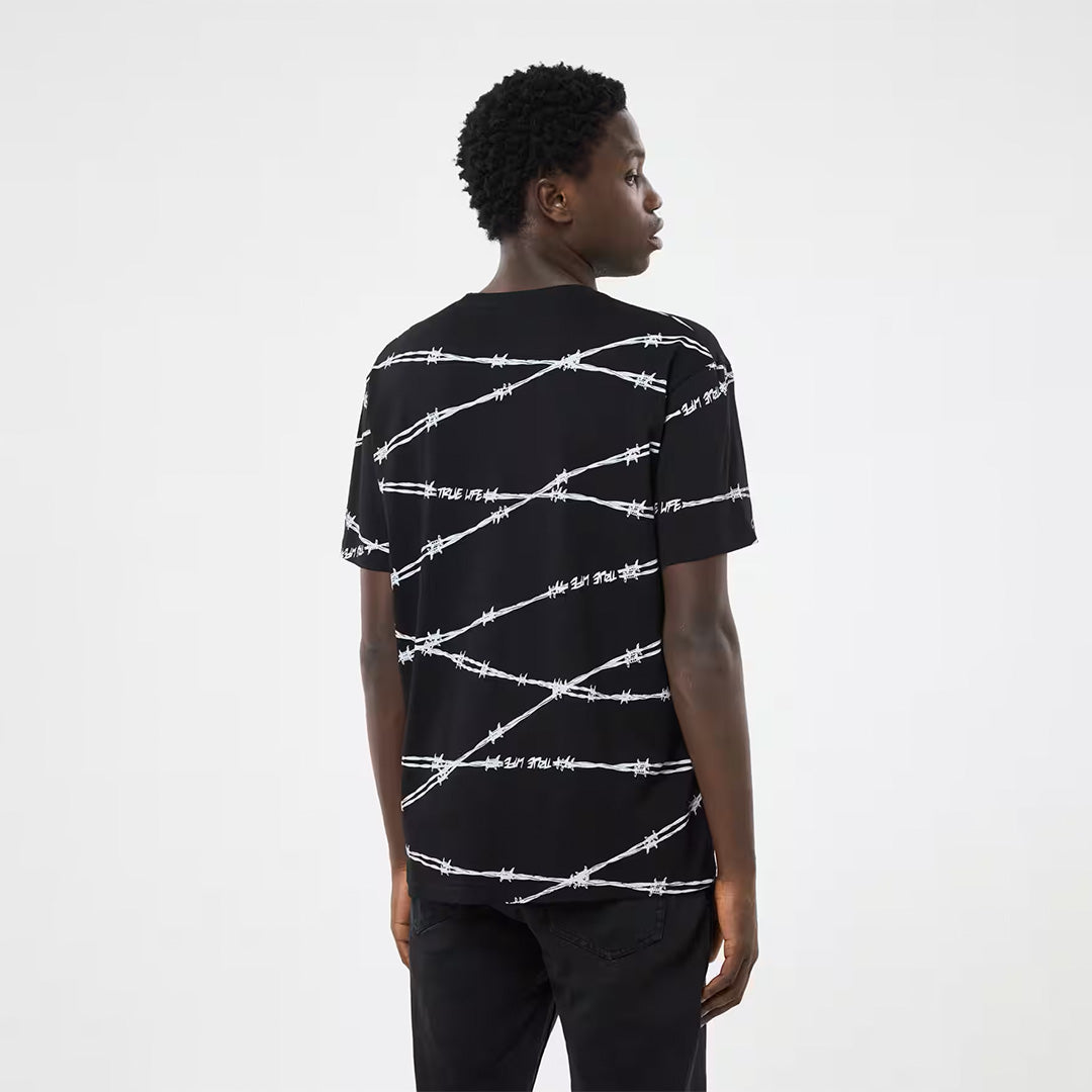 All Over Barbed Wire Pattern Crew Neck T-Shirt