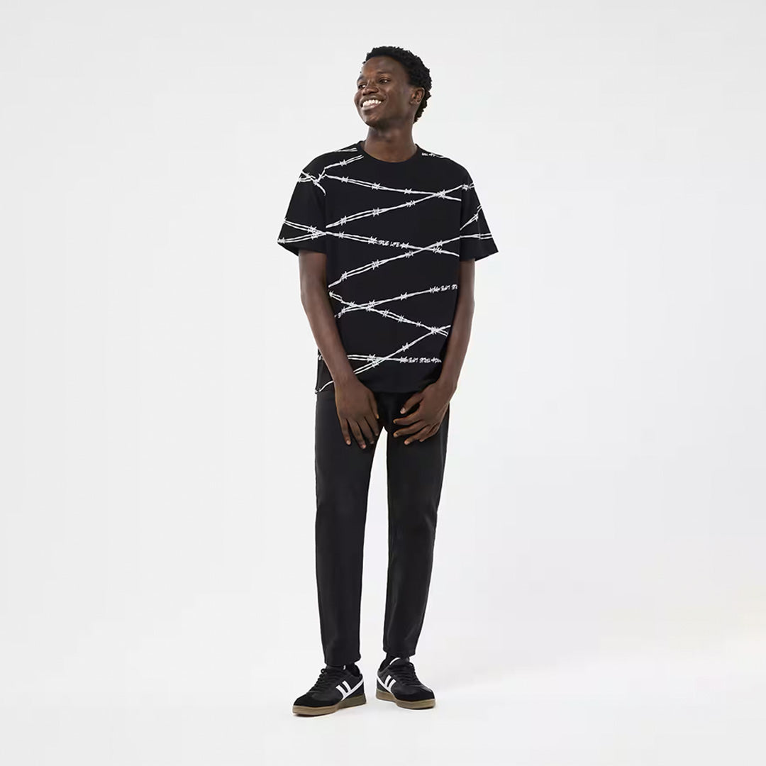 All Over Barbed Wire Pattern Crew Neck T-Shirt