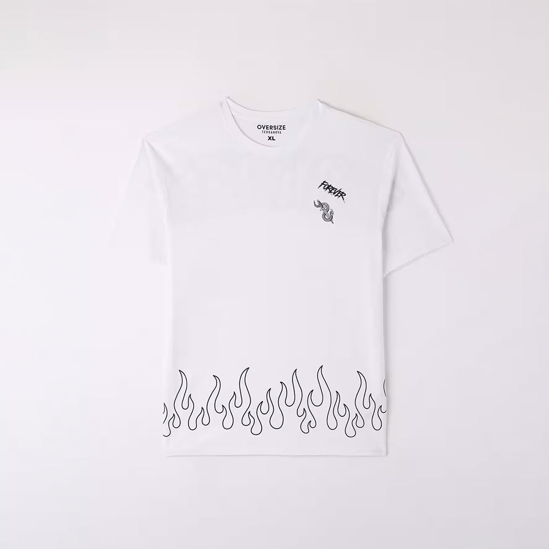 Flame Print Crew Neck T-Shirt