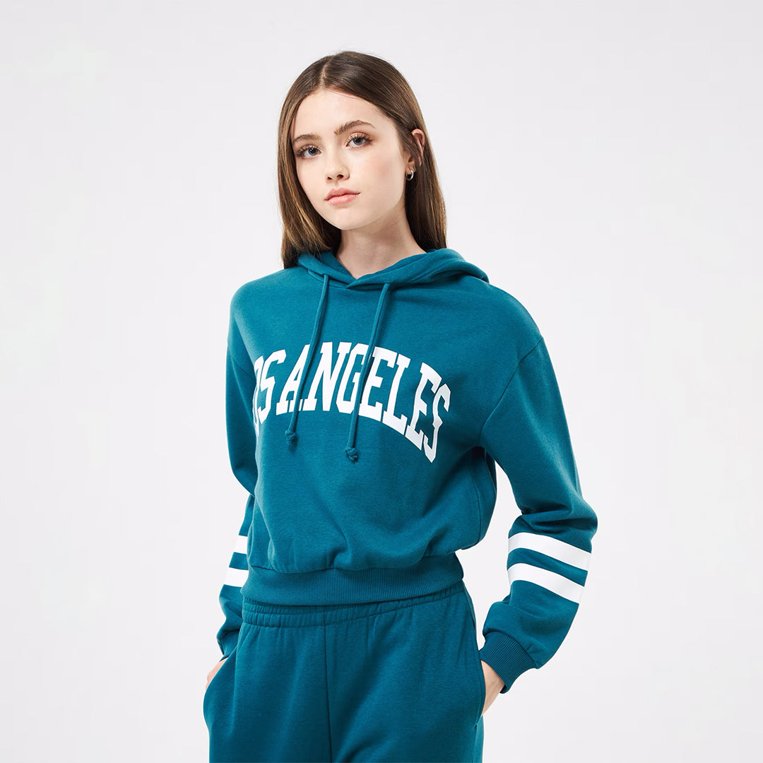 College-Style Lettering Hooded Sweatshirt