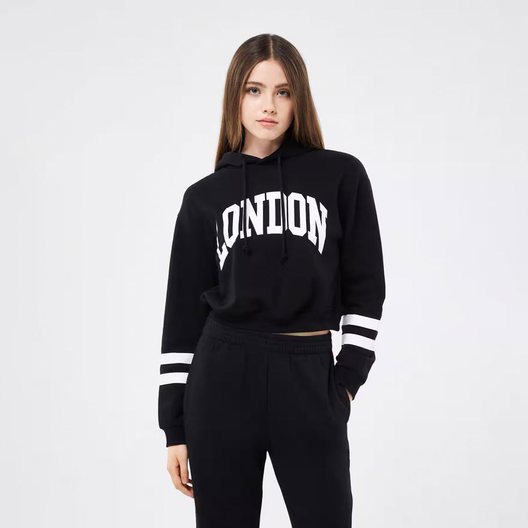 College-Style Lettering Hooded Sweatshirt