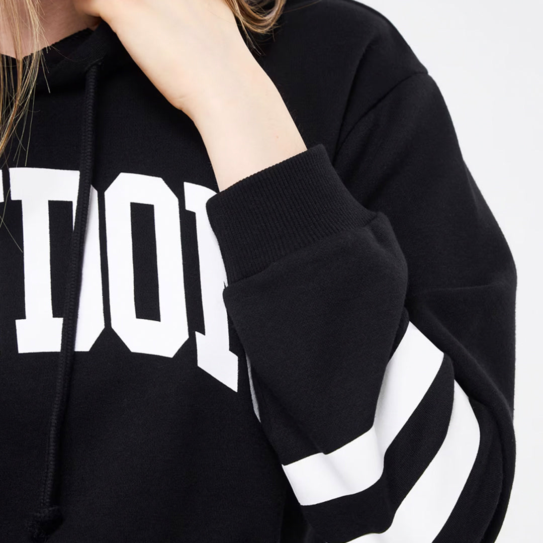 College-Style Lettering Hooded Sweatshirt