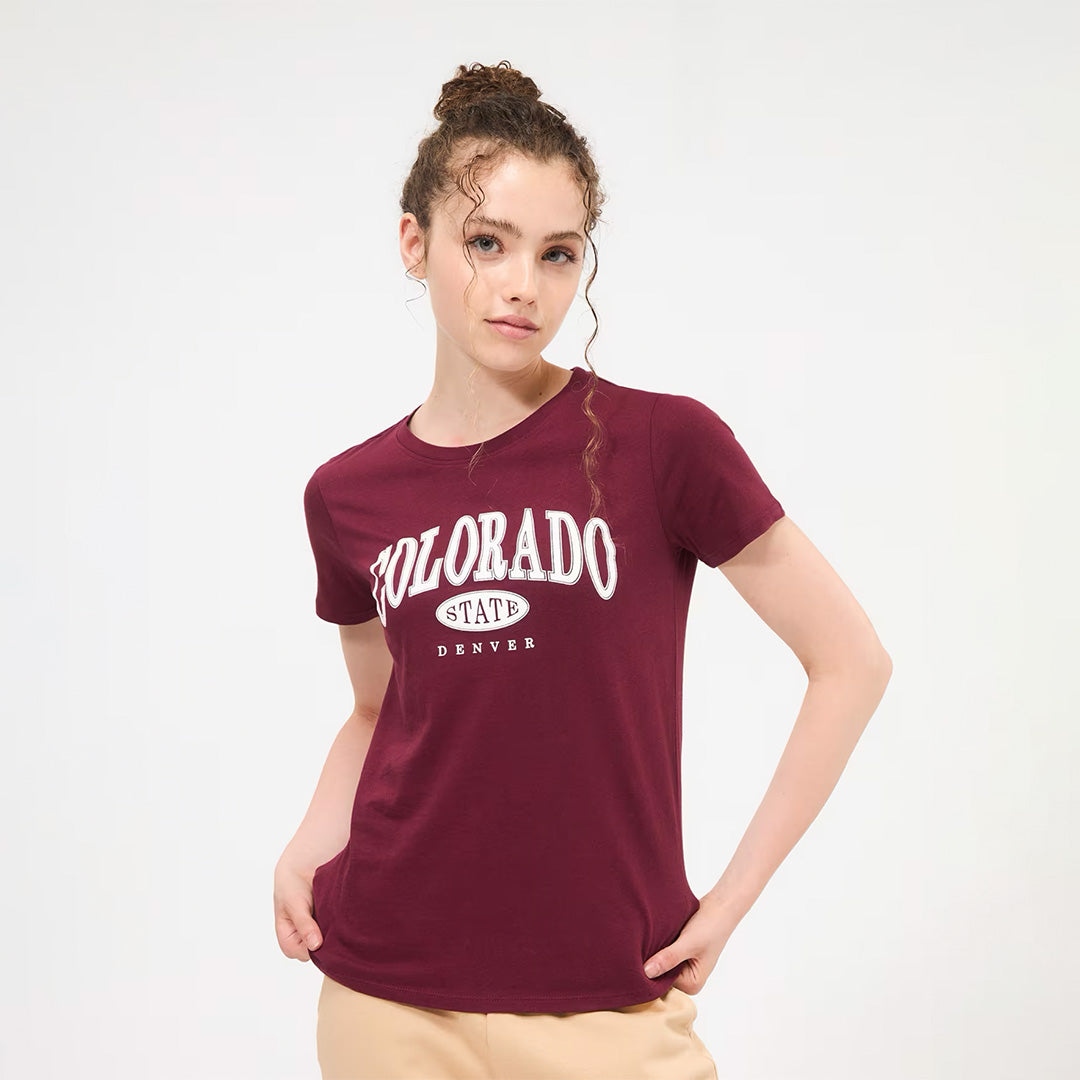College Print Crew Neck T-Shirt