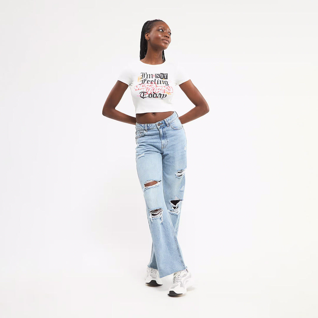 Graffiti Print Crop Crew Neck T-Shirt