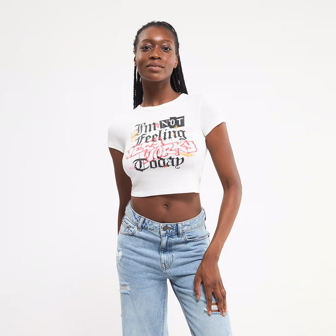 Graffiti Print Crop Crew Neck T-Shirt