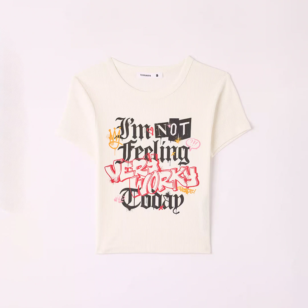 Graffiti Print Crop Crew Neck T-Shirt