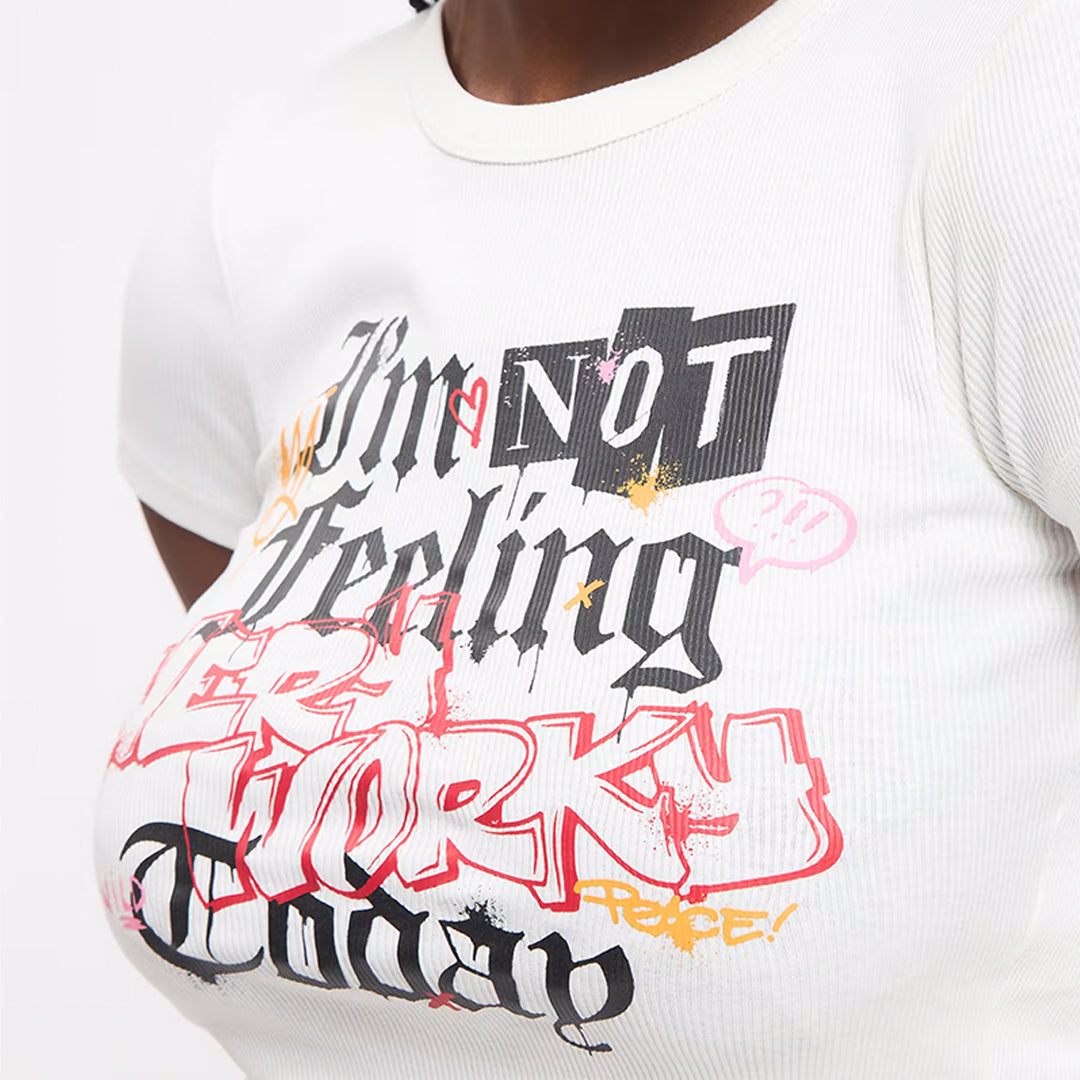 Graffiti Print Crop Crew Neck T-Shirt