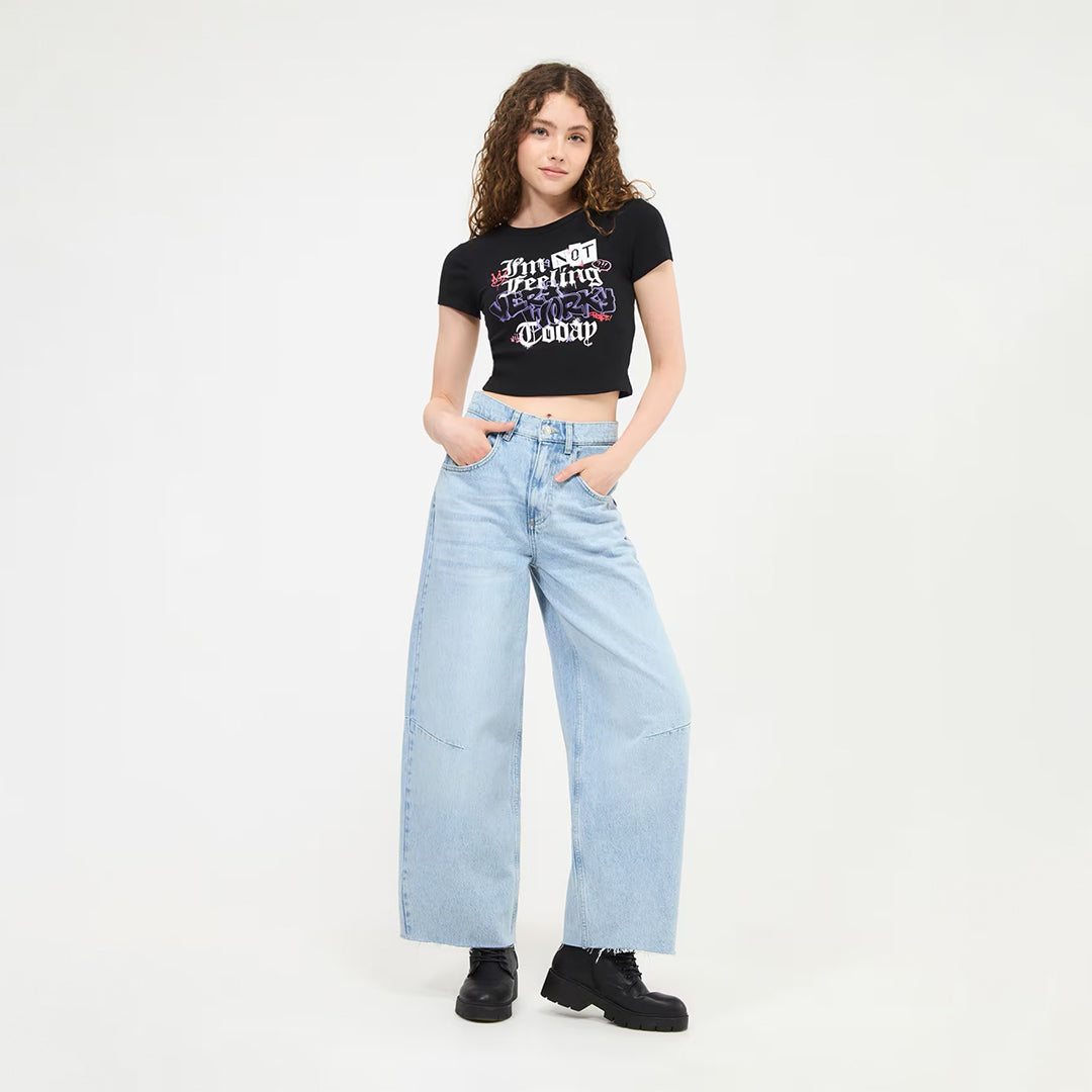 Graffiti Print Crop Crew Neck T-Shirt