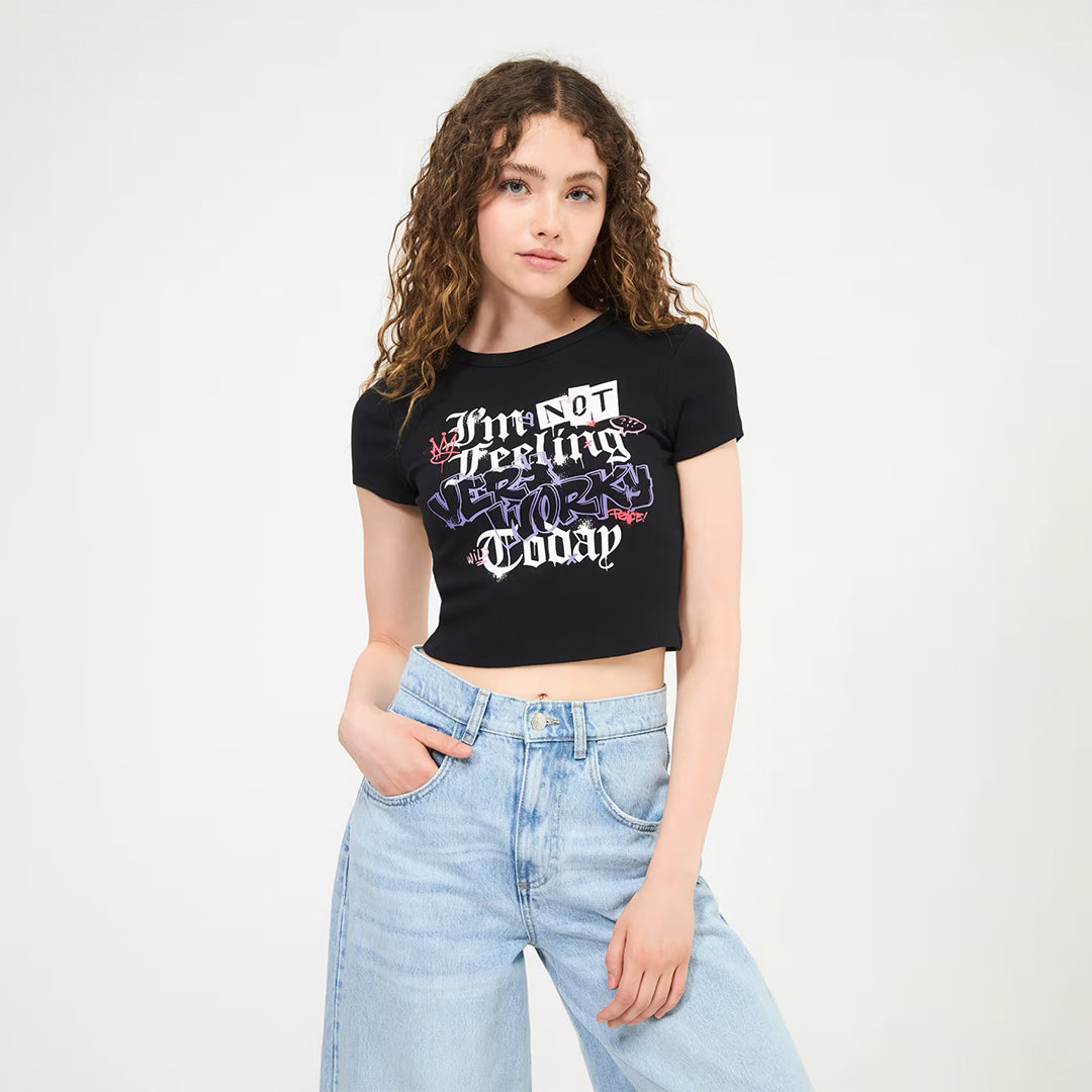 Graffiti Print Crop Crew Neck T-Shirt