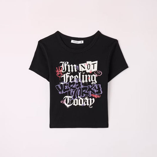 Graffiti Print Crop Crew Neck T-Shirt