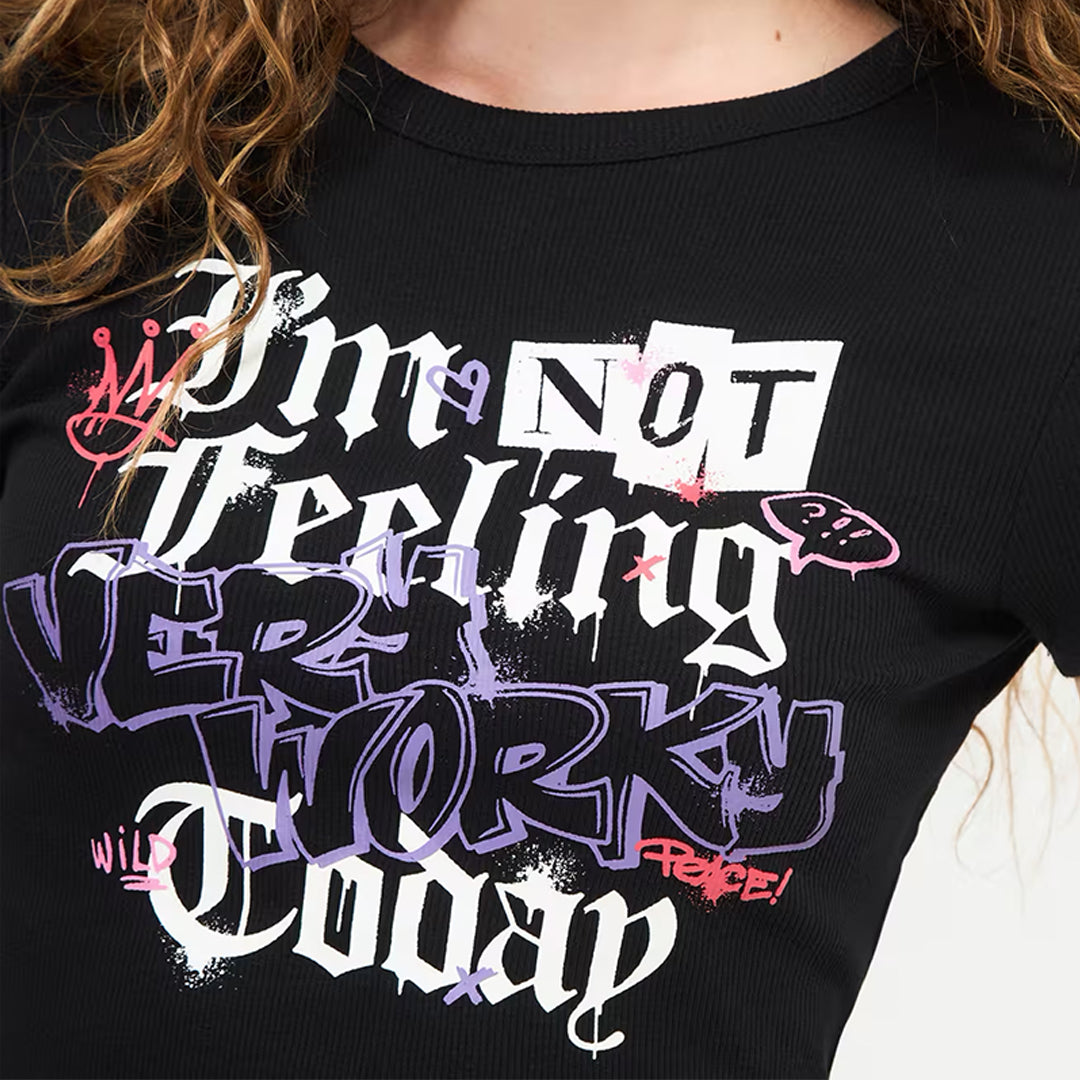 Graffiti Print Crop Crew Neck T-Shirt