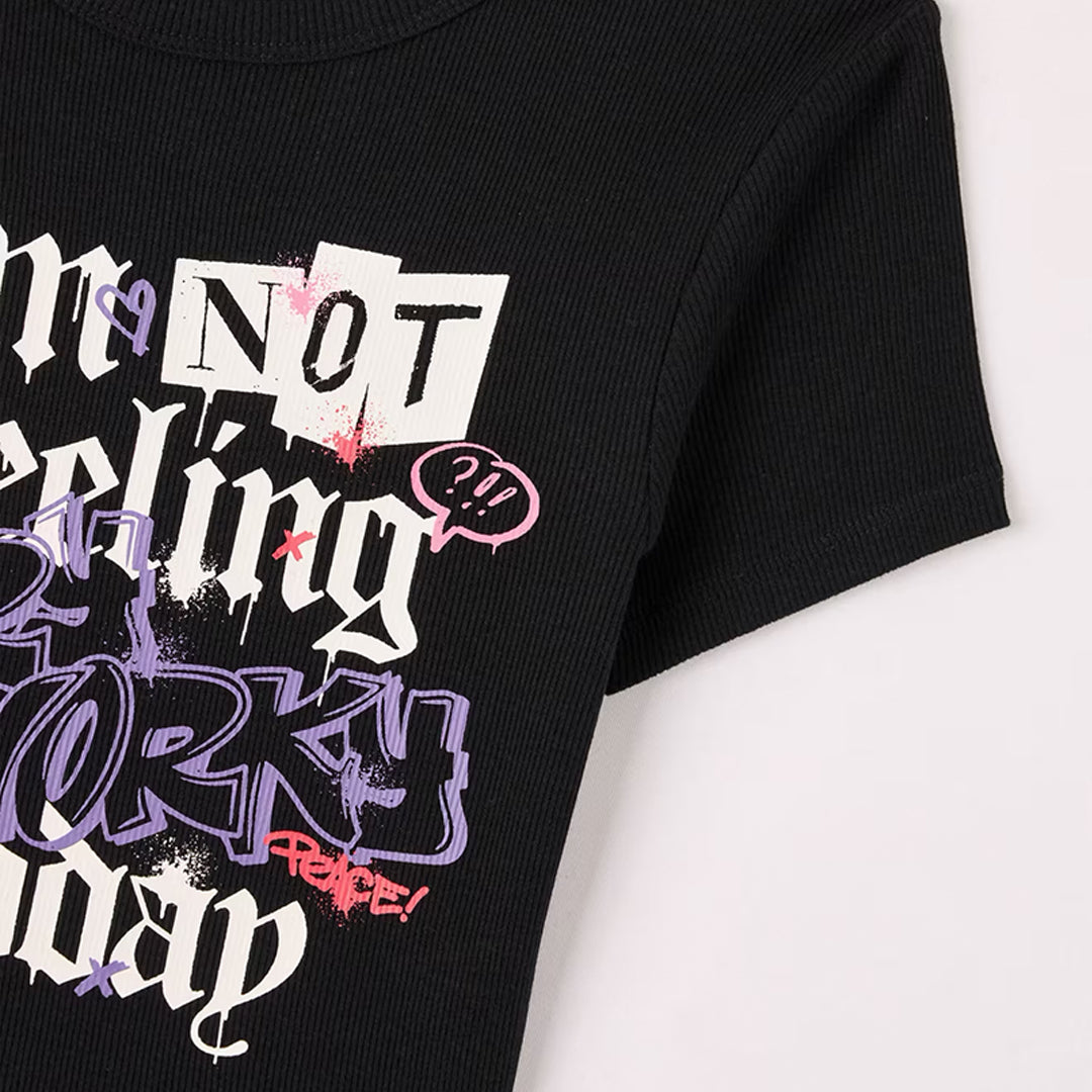 Graffiti Print Crop Crew Neck T-Shirt