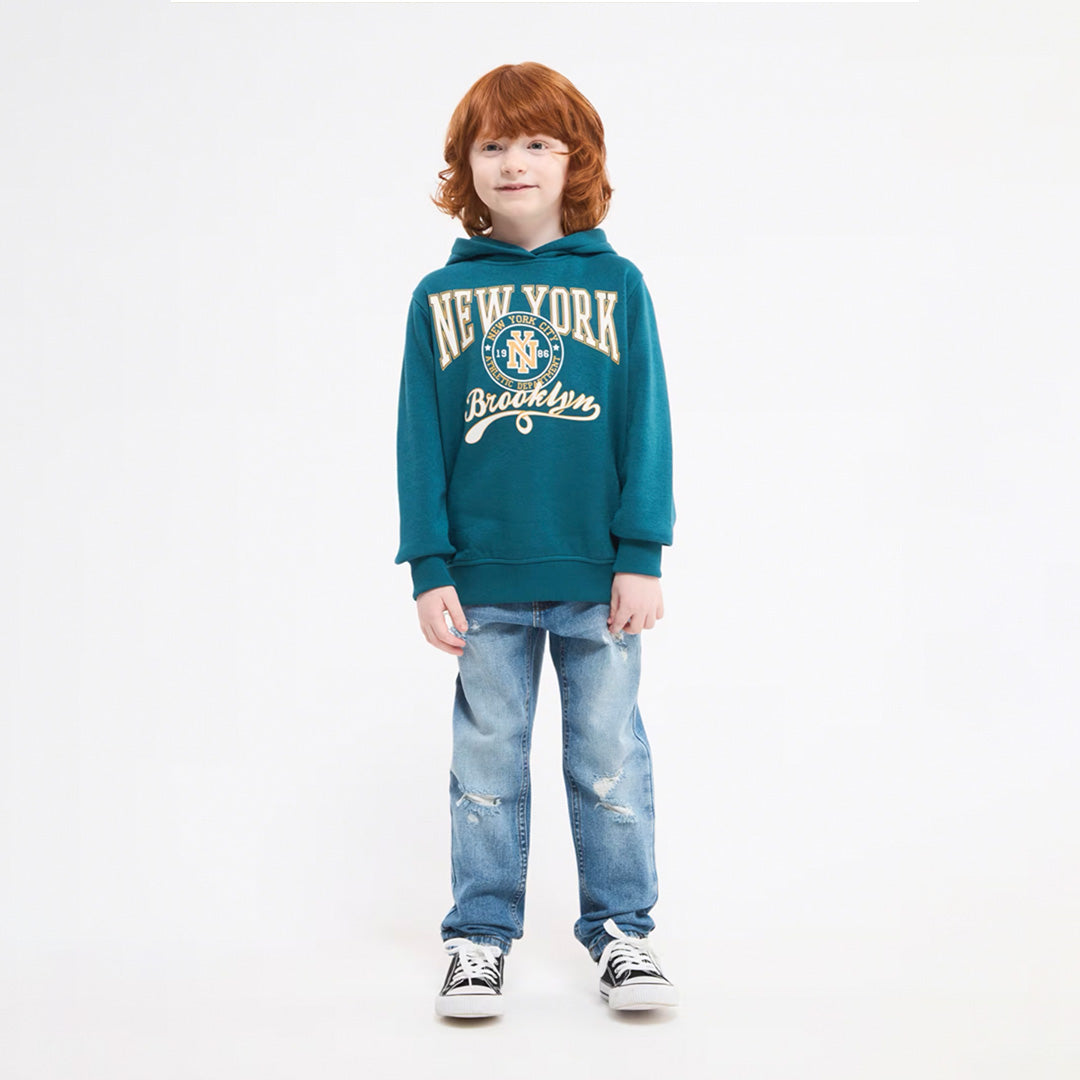 Varsity-Style Prints Hooded Sweatshirt