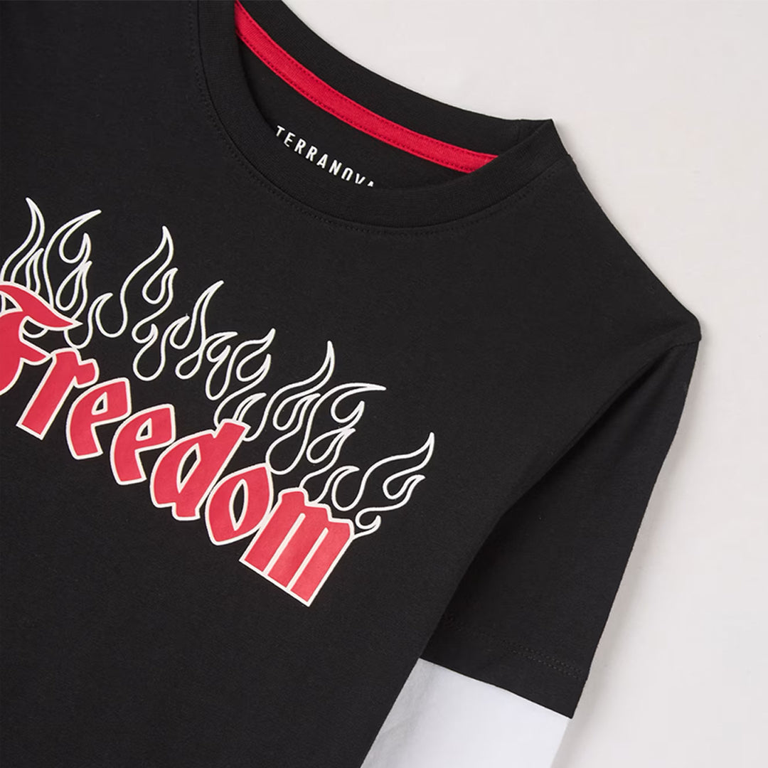Flames and Black Writing Crew Neck Long Sleeve T-Shirt