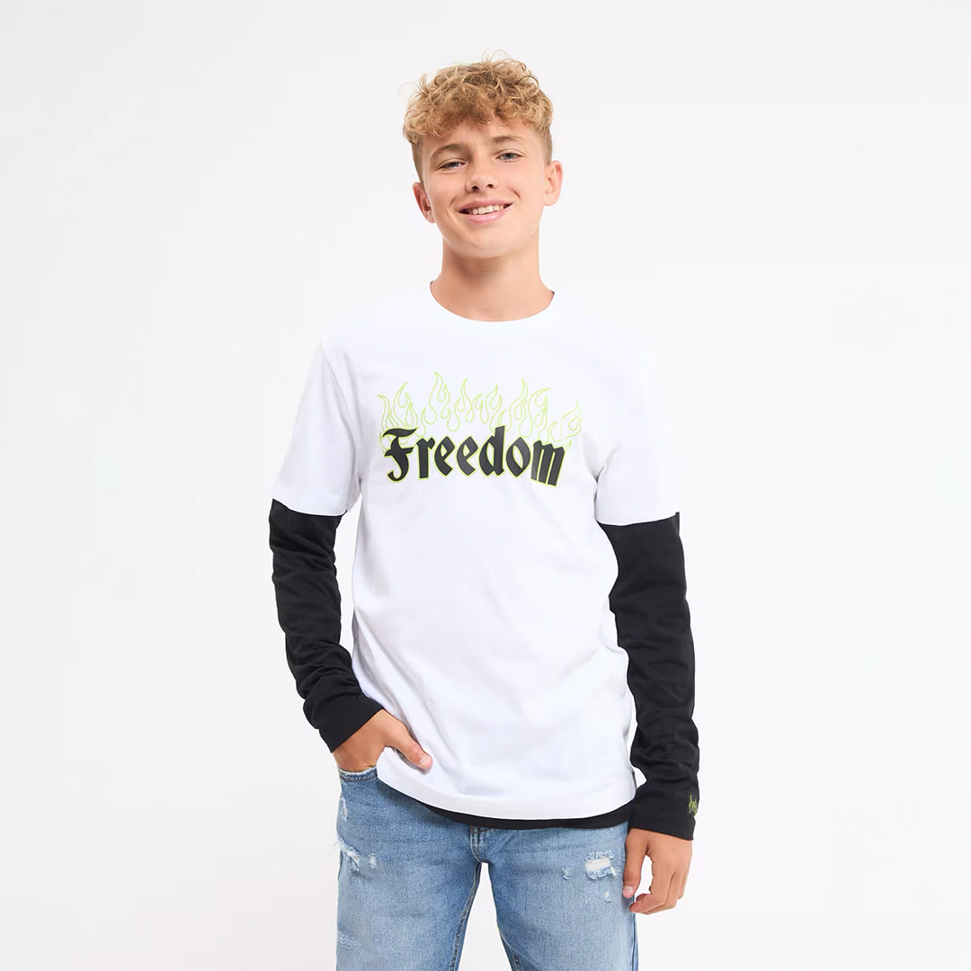 Flames and Black Writing Crew Neck Long Sleeve T-Shirt