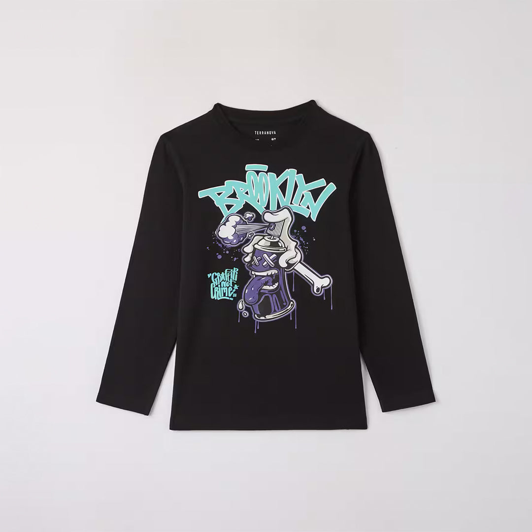 Graffiti-Style Crew Neck Long Sleeve T-Shirt