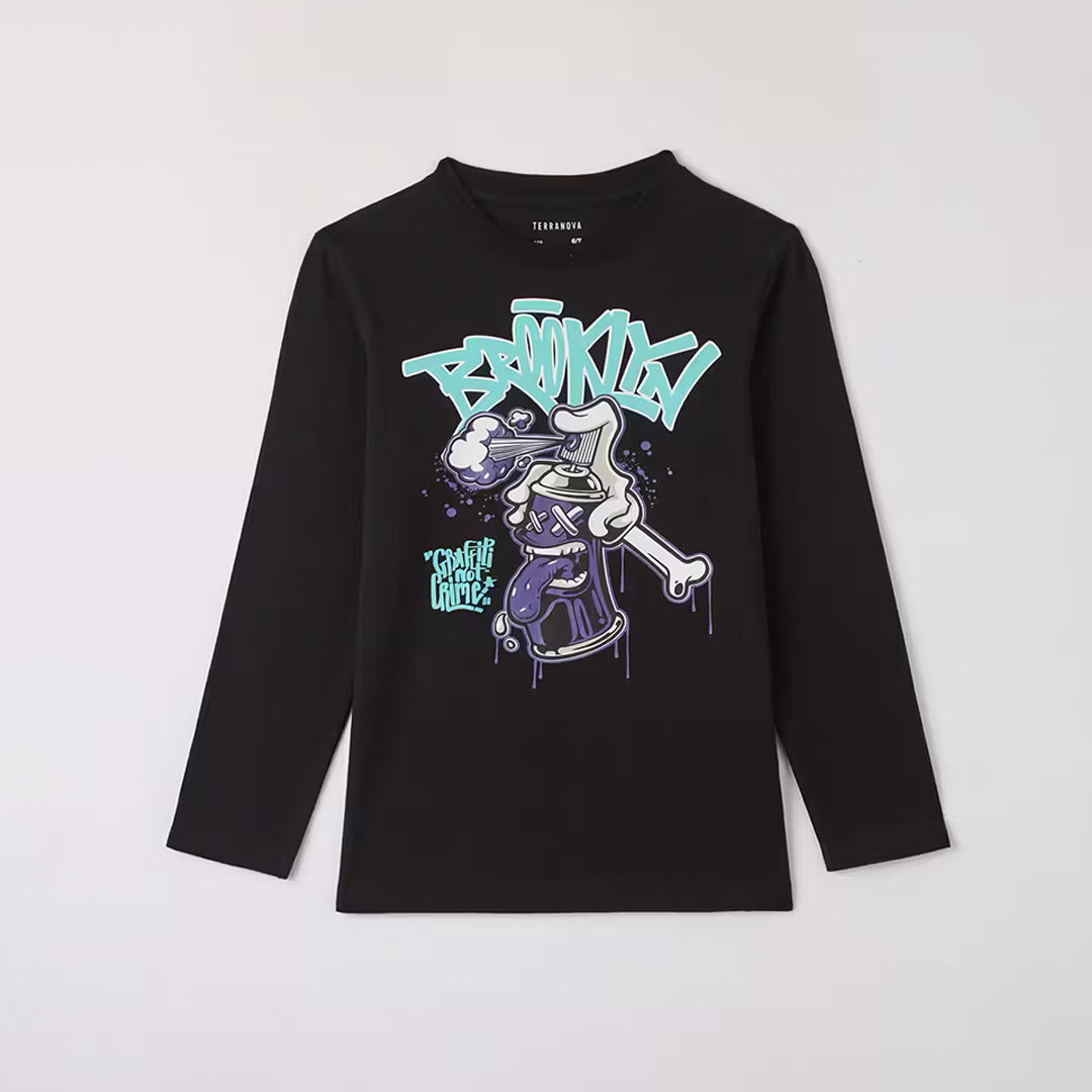 Graffiti-Style Crew Neck Long Sleeve T-Shirt