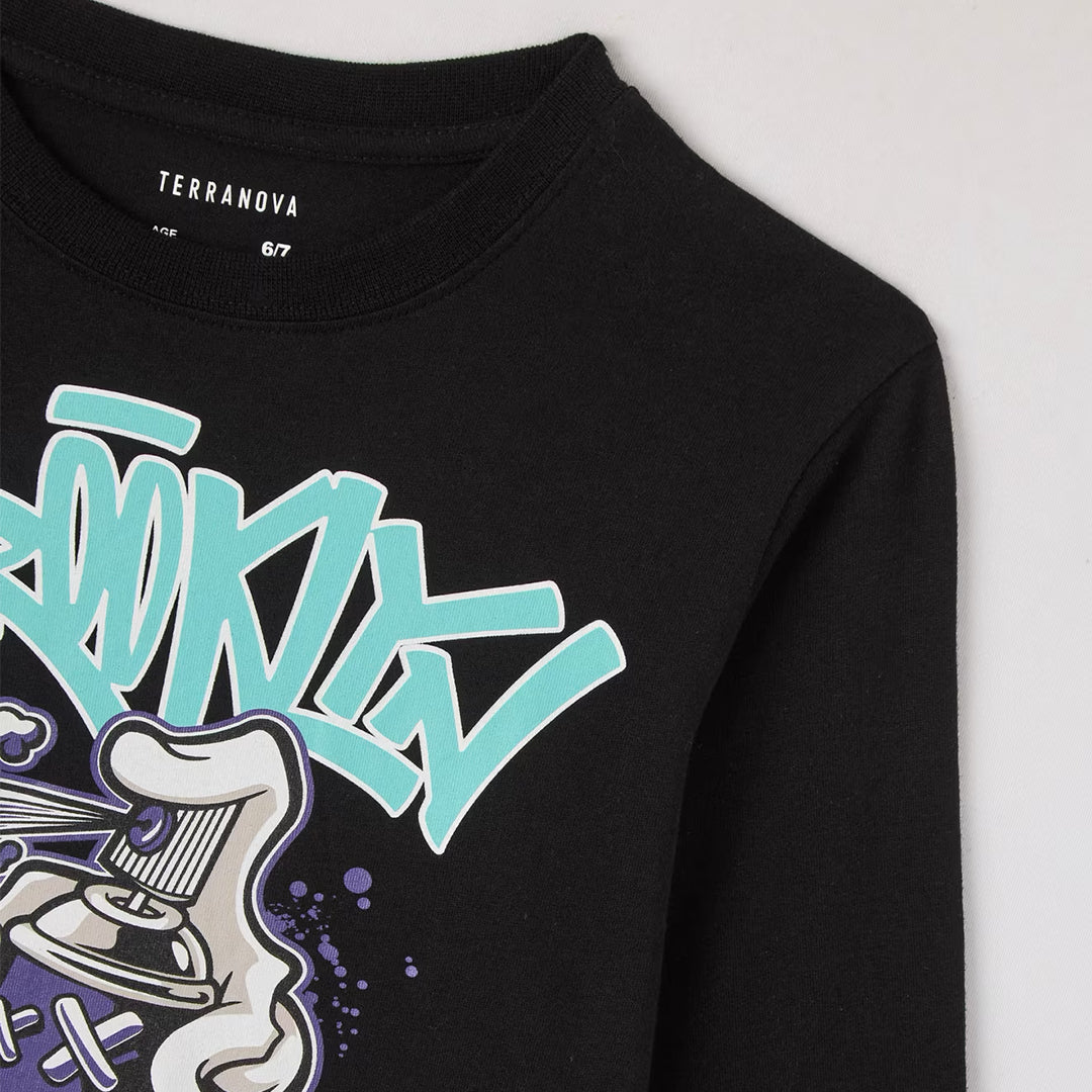 Graffiti-Style Crew Neck Long Sleeve T-Shirt