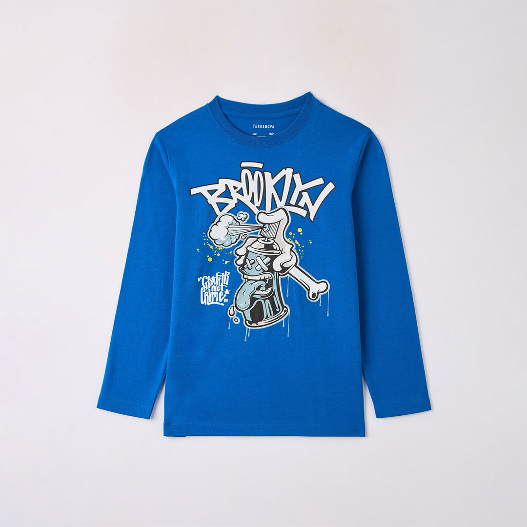 Graffiti-Style Crew Neck Long Sleeve T-Shirt
