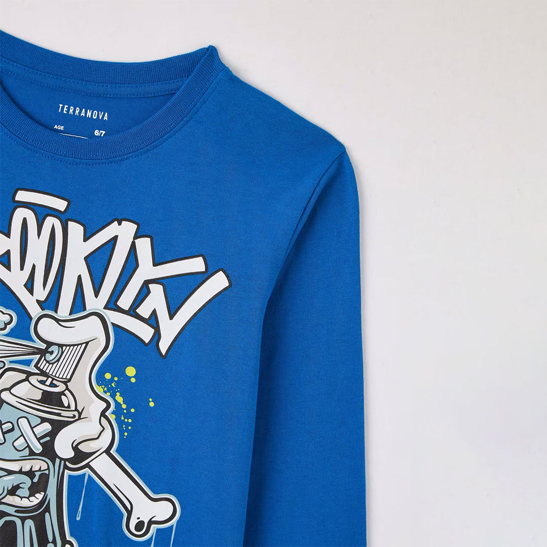 Graffiti-Style Crew Neck Long Sleeve T-Shirt