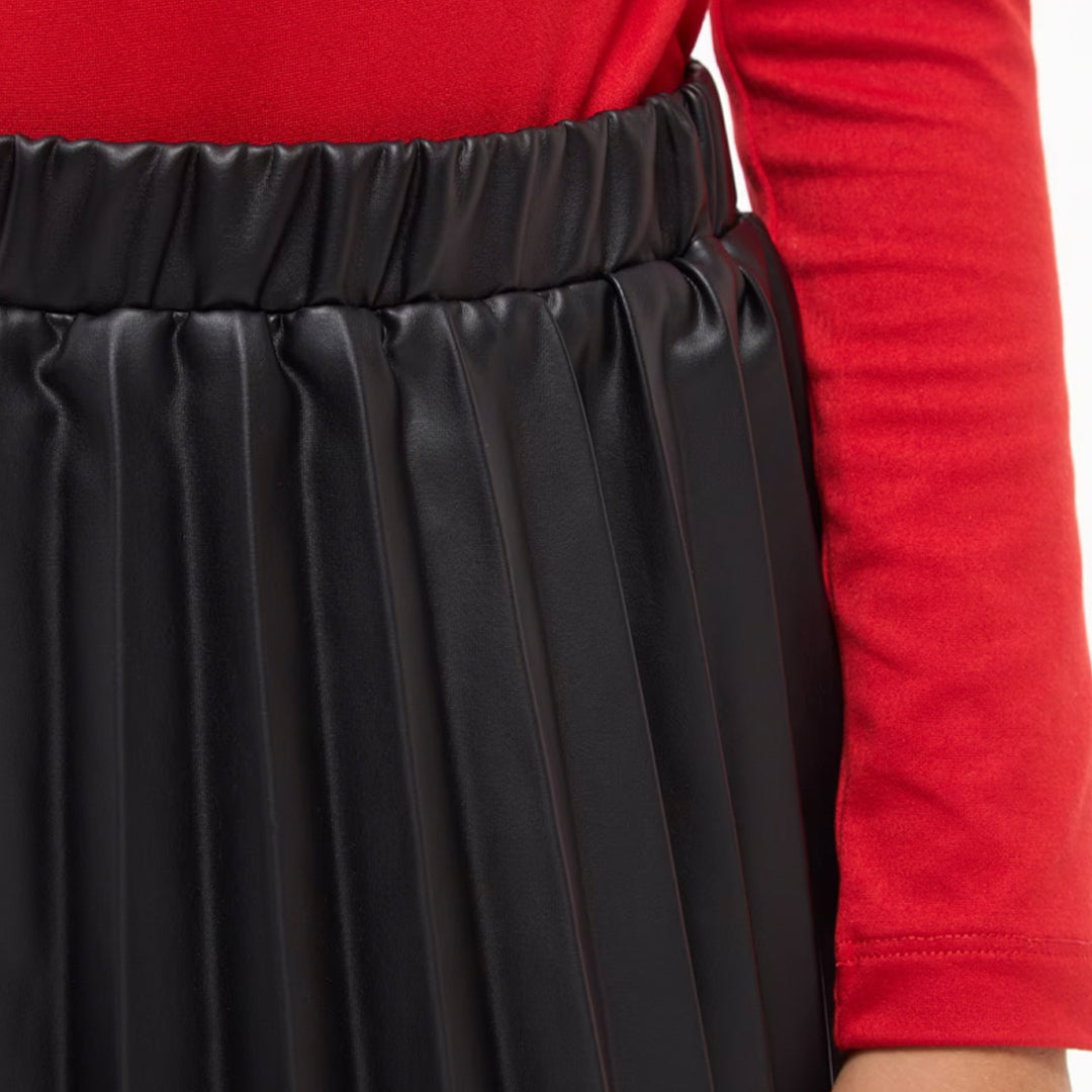 Leather-Effect Pleated Skirt