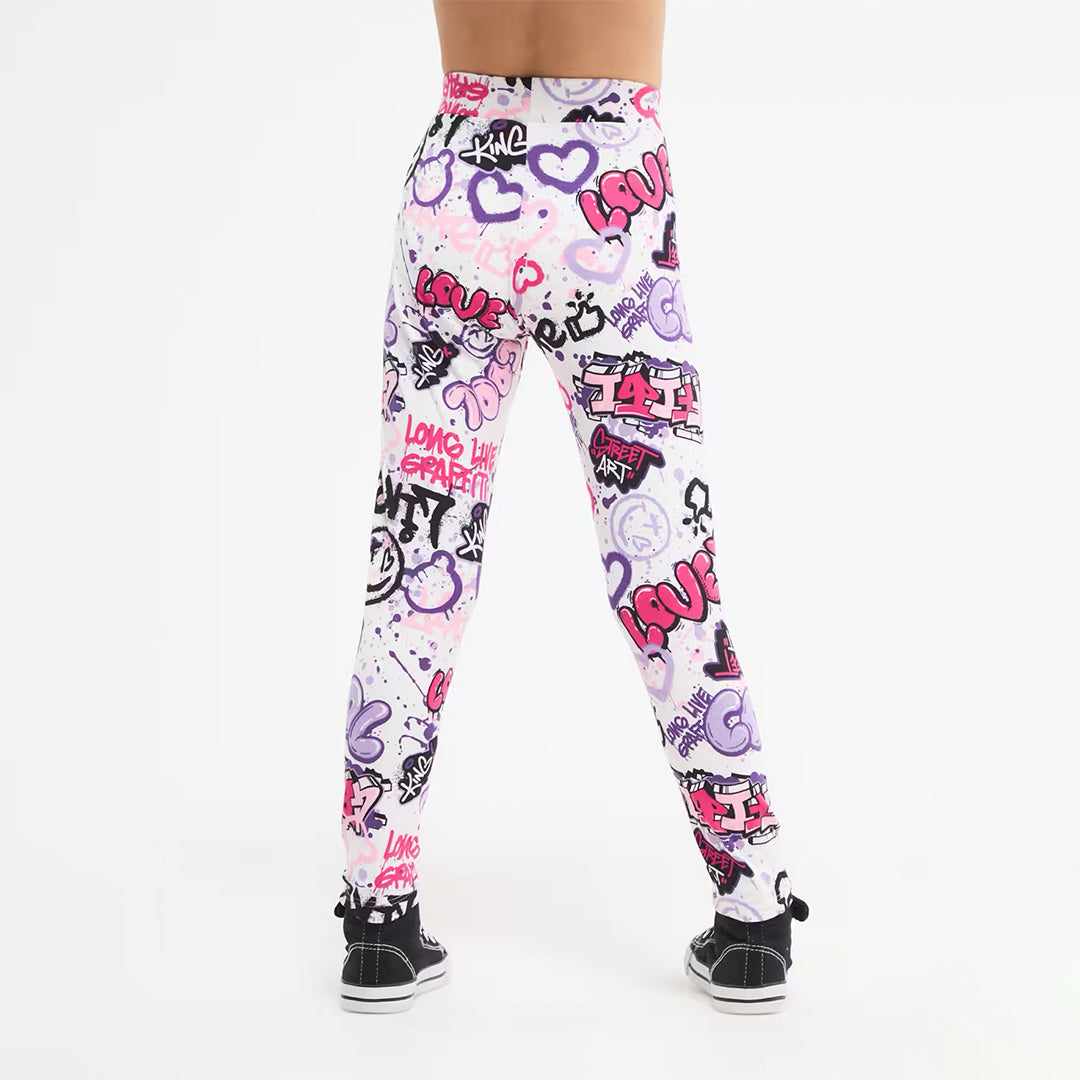 High-Waisted Leggings with Graffiti