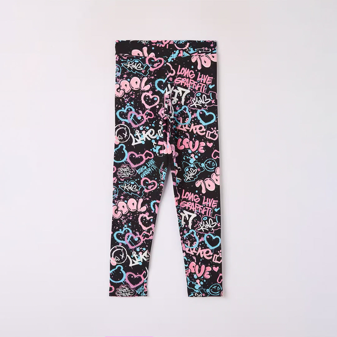 High-Waisted Leggings with Graffiti