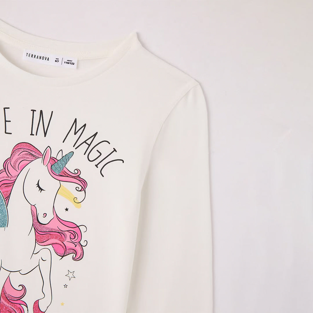 Unicorn Print Crew Neck T-Shirt