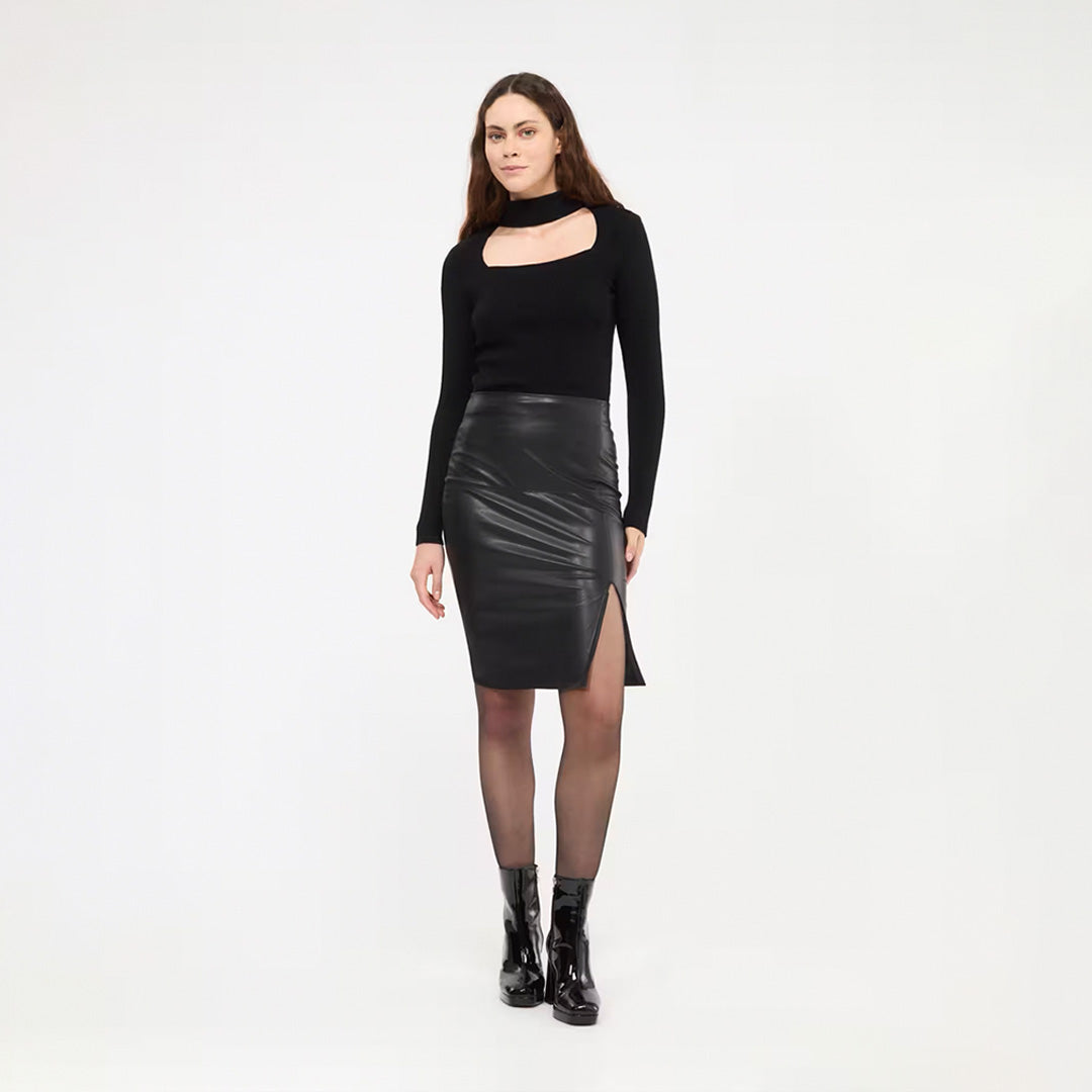 Leather Effect Skirt with Slit