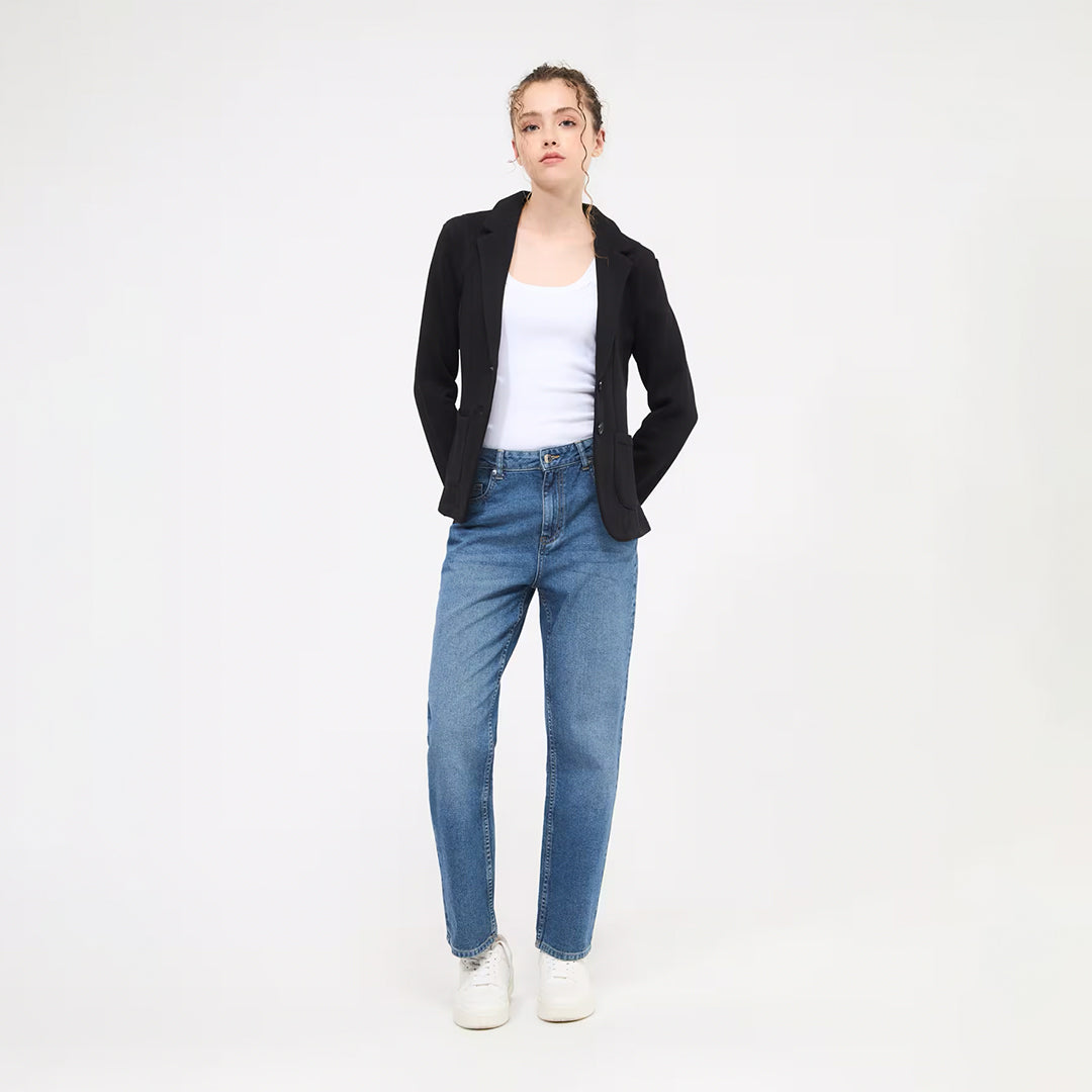 Single-Breasted Jacket with Button Closure