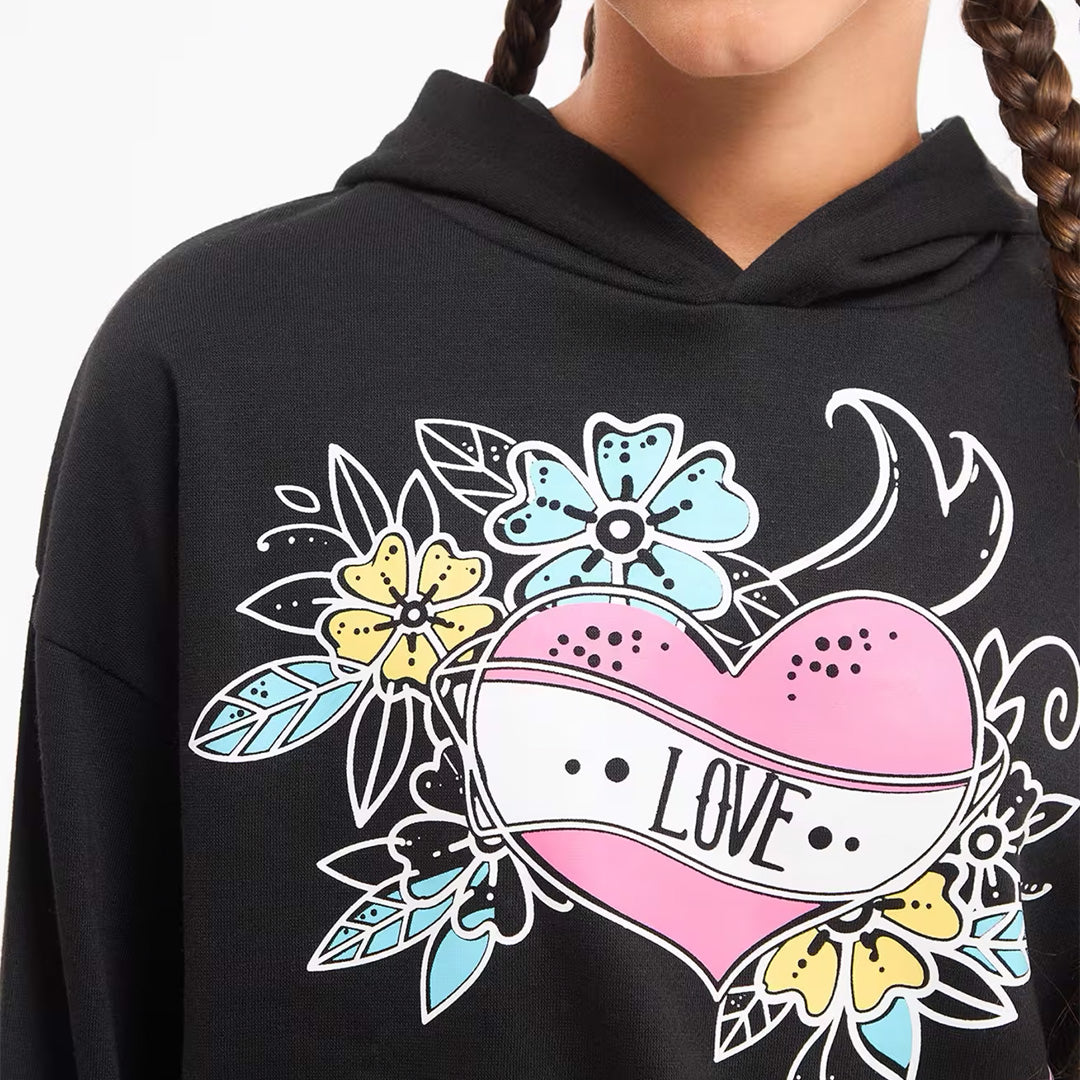 Graffiti Sweatshirt Dress with Hood