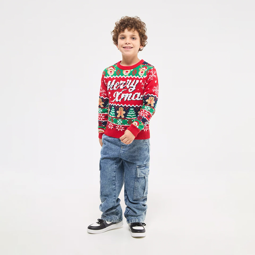Jacquard Sweater with Christmas Writing