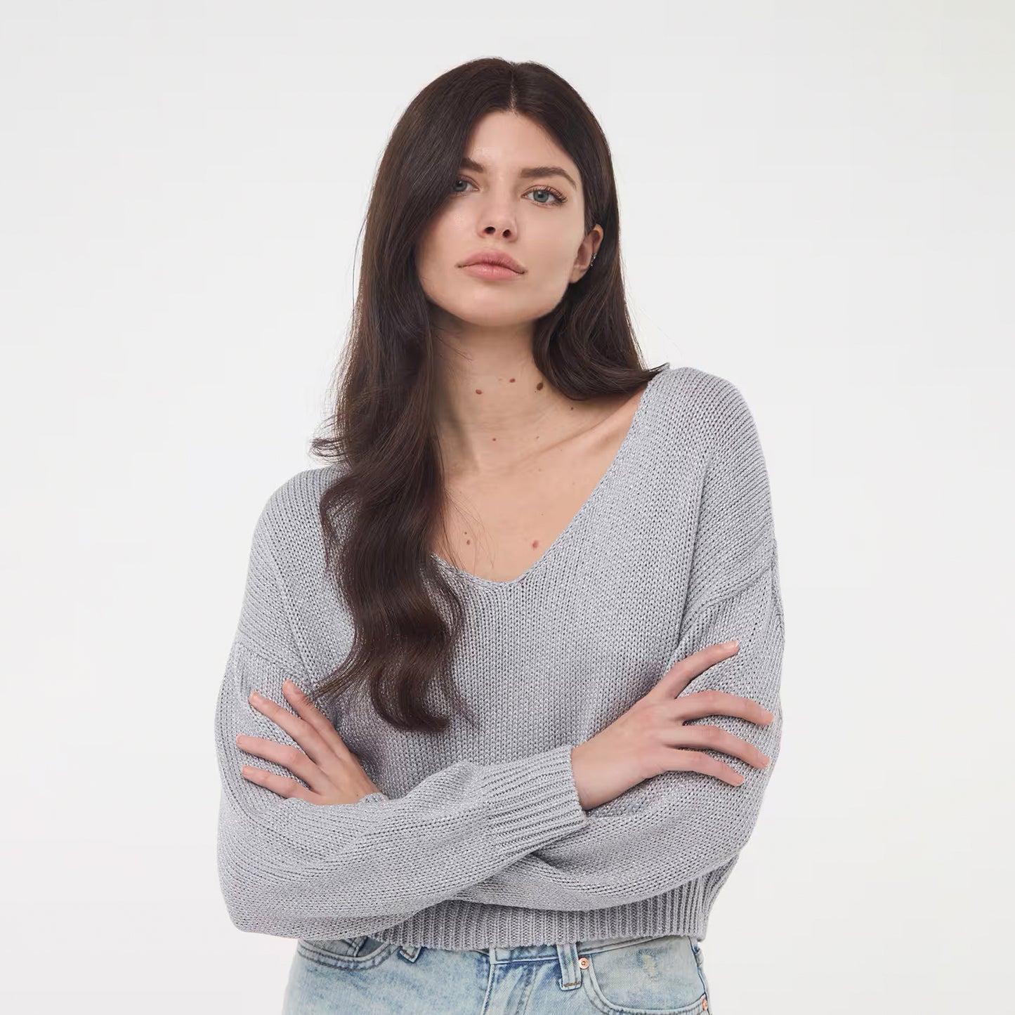 V-Neck Perforated Sweater