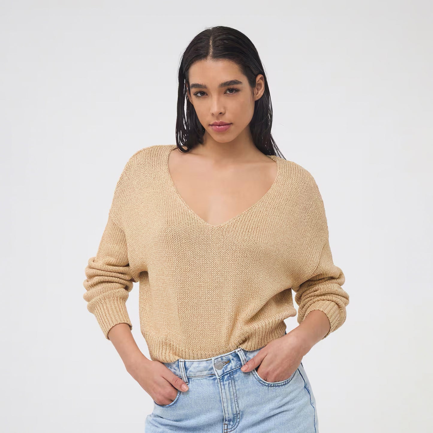 V-Neck Perforated Sweater