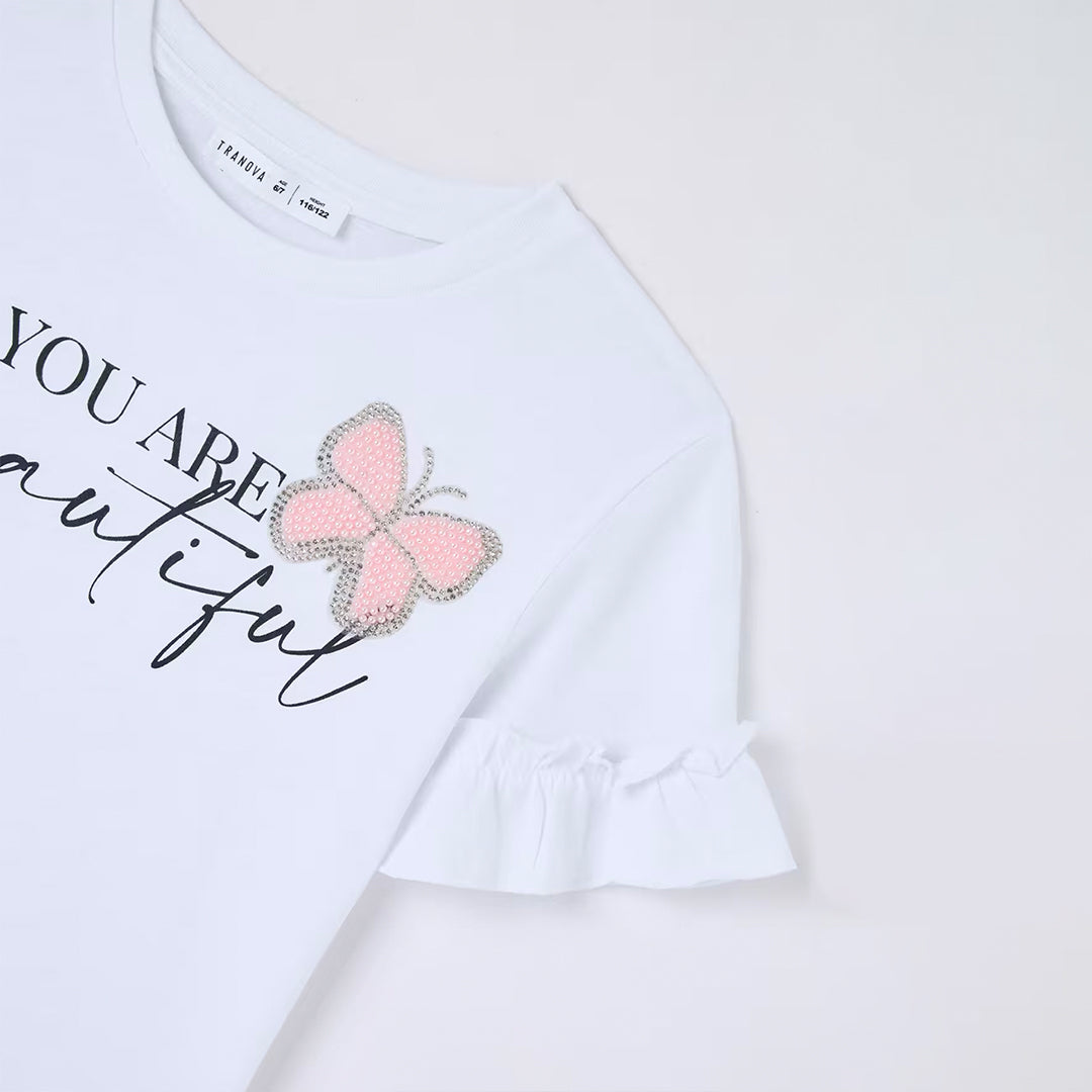 Short Ruffled Sleeve T-Shirt
